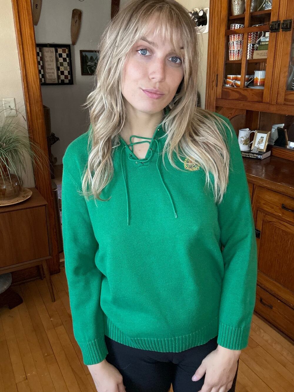 Vtg Lauren Ralph Lauren Sweater Large Kelly Green Monogram Academic Golf Preppy